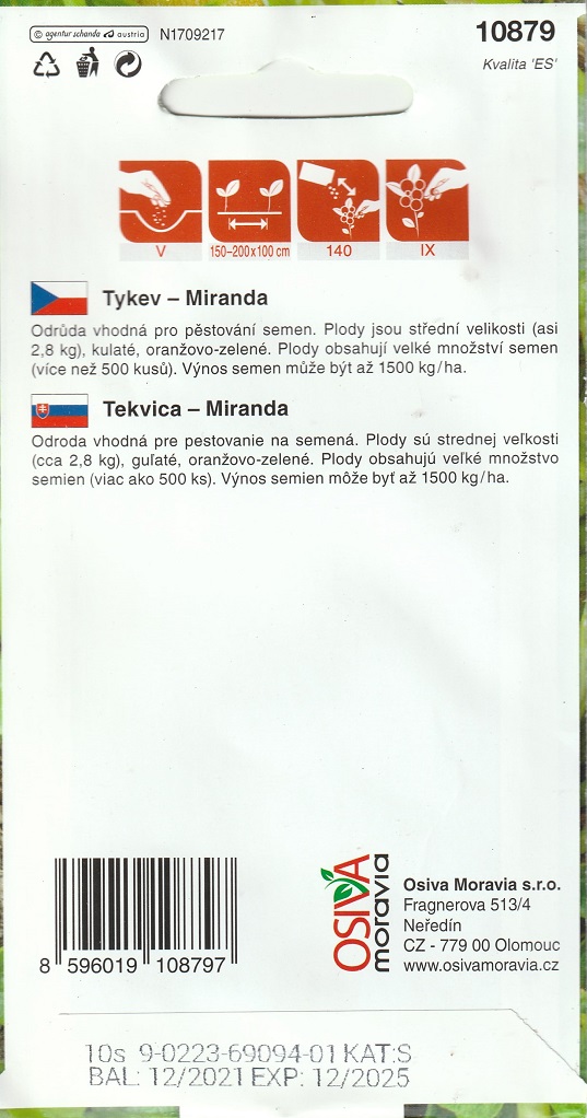 Tykev obecná Miranda - na semena, bezslupková, kulovitá (pěstování) Tykev obecná Miranda - na semena, bezslupková, kulovitá (pěstování)
