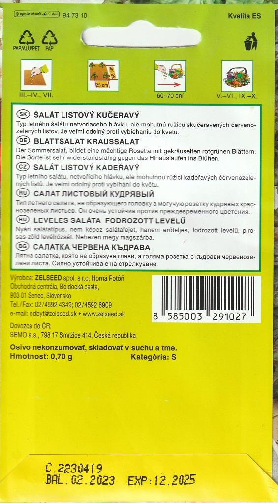 Salát kadeřavý Carmen - letní, listový, červený (pěstování) Salát kadeřavý Carmen - letní, listový, červený (pěstování)