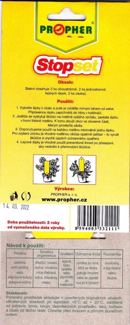 Lepové šipky žluté (Stopset, 5 ks, použití)