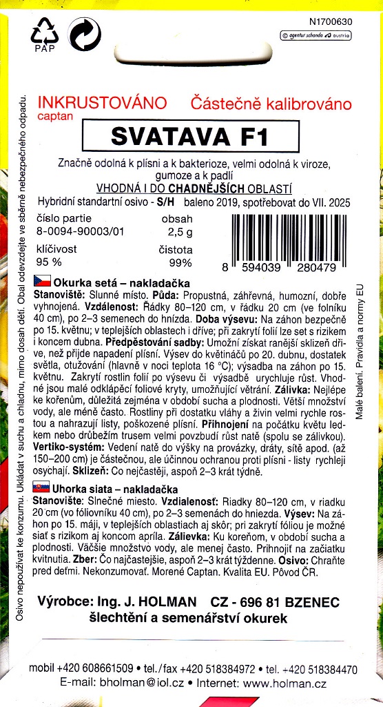Okurka nakladačka Svatava F1 - hruboostná, odolná chladu a plísni (pěstování)