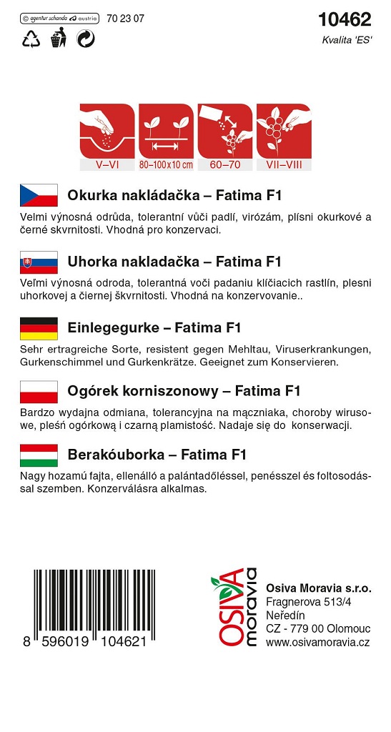 Okurka nakladačka Fatima F1 - jemnoostná, odolná plísni (pěstování) Okurka nakladačka Fatima F1 - jemnoostná, odolná plísni (pěstování)