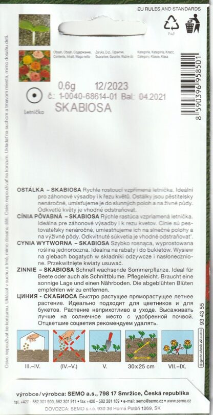 Ostálka lepá Skabiosa - plnokvětá, směs (pěstování)