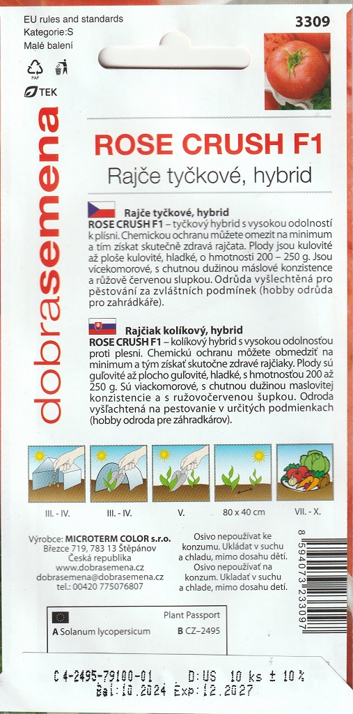 Rajče tyčkové Rose Crush F1 - růžové, masité plody, odolné plísni (pěstování)