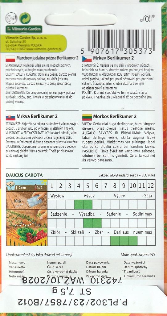 Mrkev Berlikumer 2 - pozdní, o 50 % větší balení (pěstování) Mrkev Berlikumer 2 - pozdní, o 50 % větší balení (pěstování)