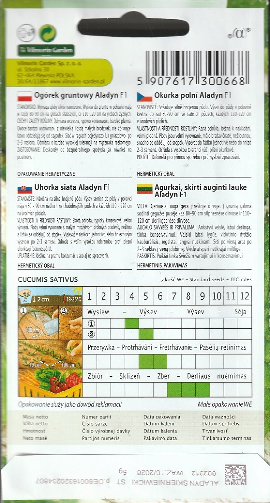 Okurka polní Aladyn F1 - nakládačka, hruboostná, odolná plísni (pěstování) Okurka polní Aladyn F1 - nakládačka, hruboostná, odolná plísni (pěstování)