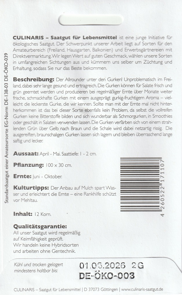 Okurka setá Salome - Sikkim, hnědá, síťovaná, polní, odolná chorobám, BIO (pěstování) Okurka setá Salome - Sikkim, hnědá, síťovaná, polní, odolná chorobám, BIO (pěstování)