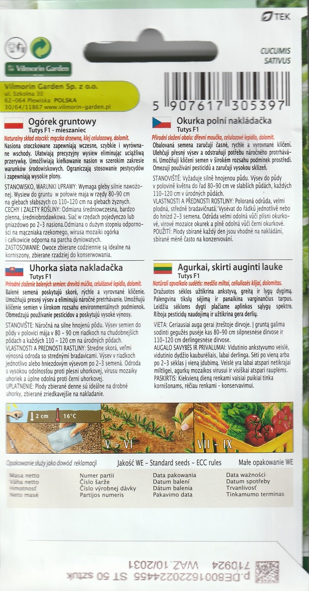 Okurka polní nakládačka Tytus F1 - obalovaná semena (pěstování)