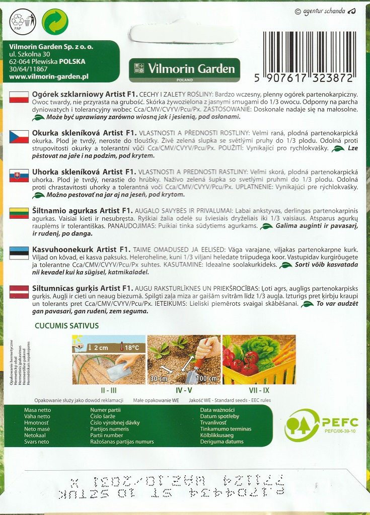 Okurka skleníková Artist F1 - nakládačka, hruboostná, partenokarpická (pěstování) Okurka skleníková Artist F1 - nakládačka, hruboostná, partenokarpická (pěstování)