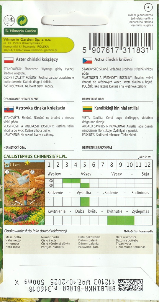 Astra čínská knížecí Balbinka - bílá (pěstování) Astra čínská knížecí Balbinka - bílá (pěstování)