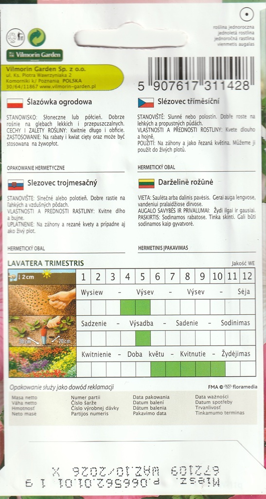 Slézovec tříměsíční - směs (pěstování) Slézovec tříměsíční - směs (pěstování)