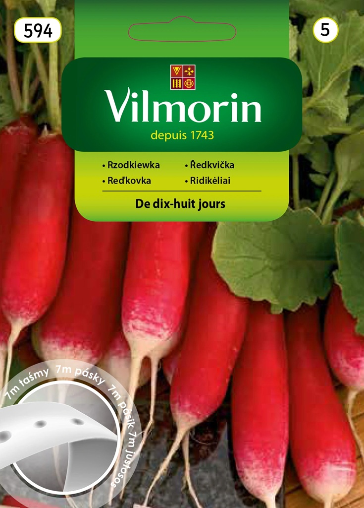 Ředkvička De dix-huit jours - červenobílá, na výsevném pásku (Vilmorin)