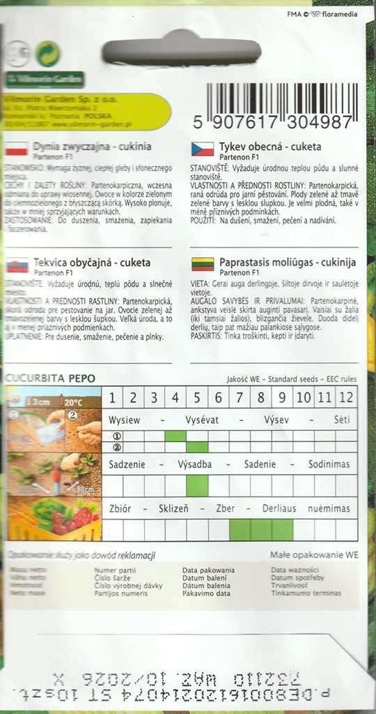 Cuketa (tykev obecná) Partenon F1 - partenokarpická, bezsemenná, tmavě zelená (pěstování) Cuketa (tykev obecná) Partenon F1 - partenokarpická, bezsemenná, tmavě zelená (pěstování)