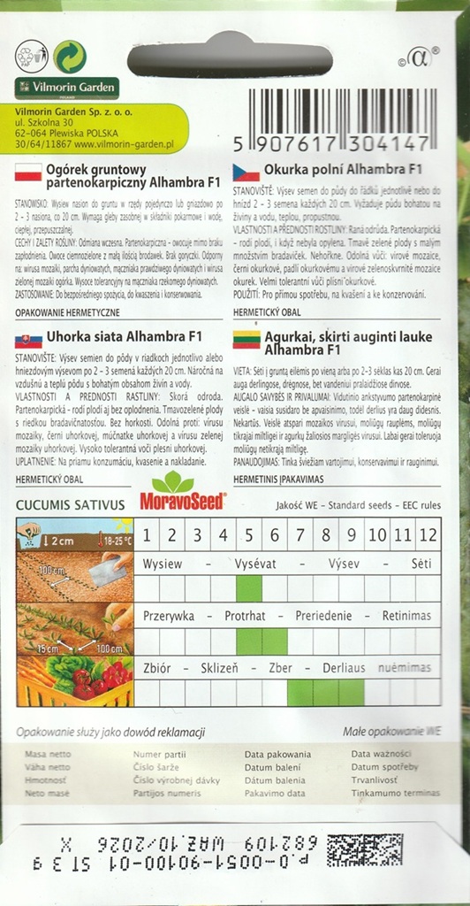 Okurka polní Alhambra F1 - nakládačka, hruboostná, partenokarpická, odolná plísni (pěstování) Okurka polní Alhambra F1 - nakládačka, hruboostná, partenokarpická, odolná plísni (pěstování)