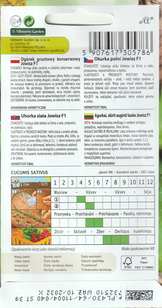 Okurka polní Jowisz F1 - nakládačka, hruboostná, partenokarpická, odolná plísni (pěstování)