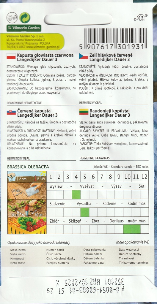 Zelí hlávkové Langedijker Dauer 3 - pozdní, červené, ke skladování (pěstování) Zelí hlávkové Langedijker Dauer 3 - pozdní, červené, ke skladování (pěstování)