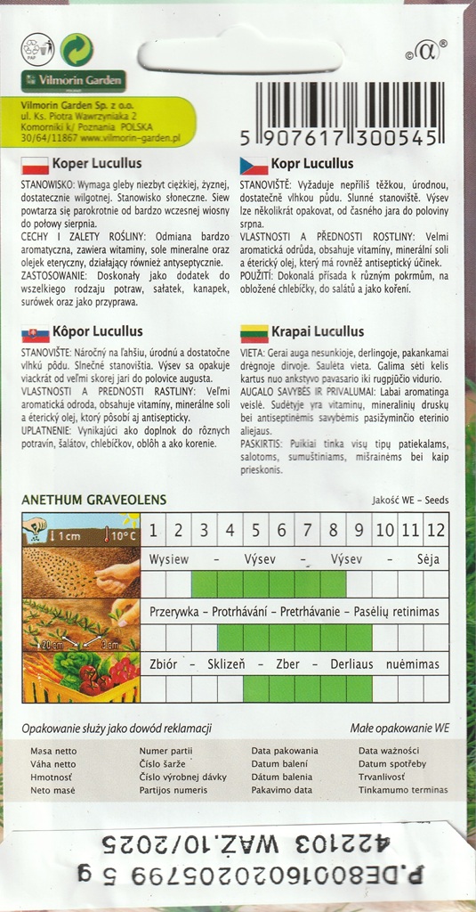 Kopr Lucullus - aromatický (pěstování) Kopr Lucullus - aromatický (pěstování)