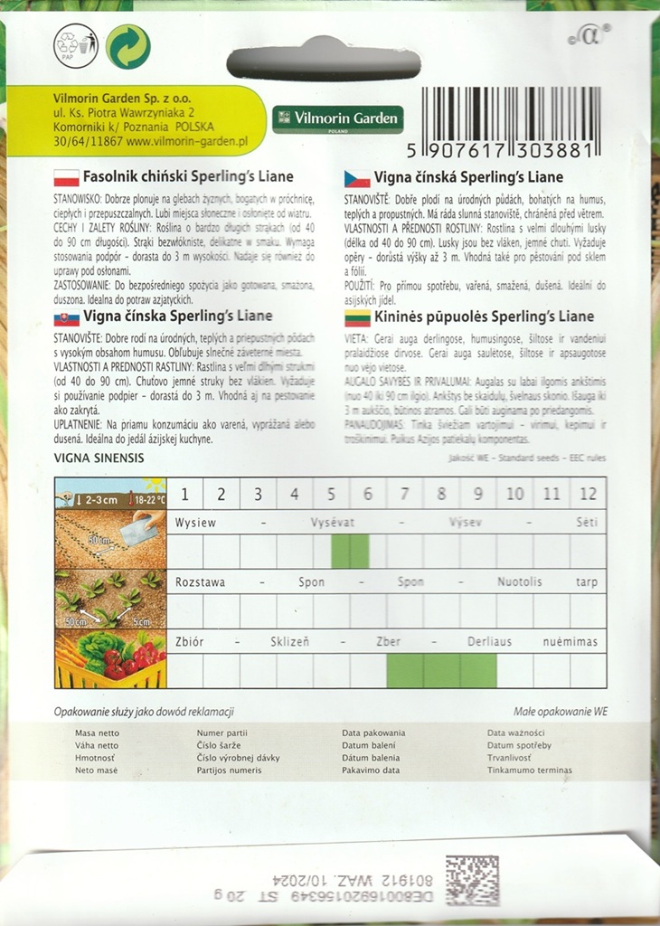 Vigna čínská Sperling's Liane - pnoucí, extra dlouhé lusky (pěstování) Vigna čínská Sperling's Liane - pnoucí, extra dlouhé lusky (pěstování)