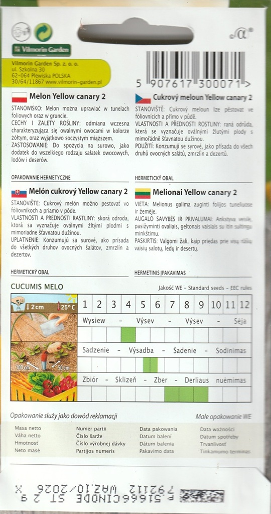 Cukrový meloun Yellow Canary 2 - oválný, žlutý (pěstování) Cukrový meloun Yellow Canary 2 - oválný, žlutý (pěstování)