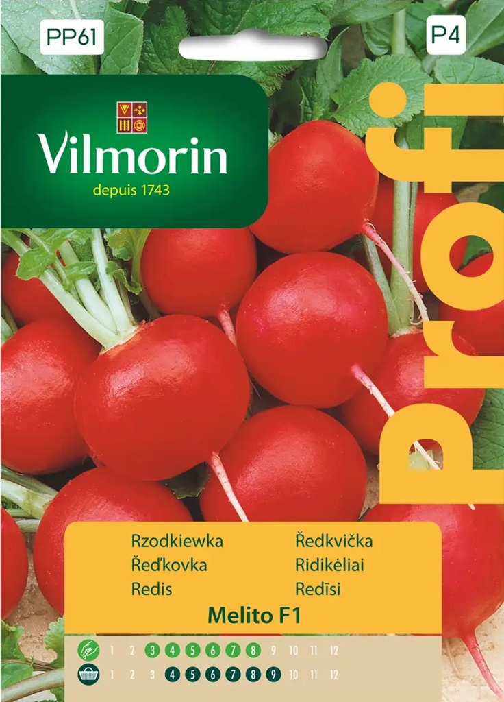 Ředkvička Melito F1 - červená, kulatá, odolná praskání (Vilmorin) Ředkvička Melito F1 - červená, kulatá, odolná praskání (Vilmorin)