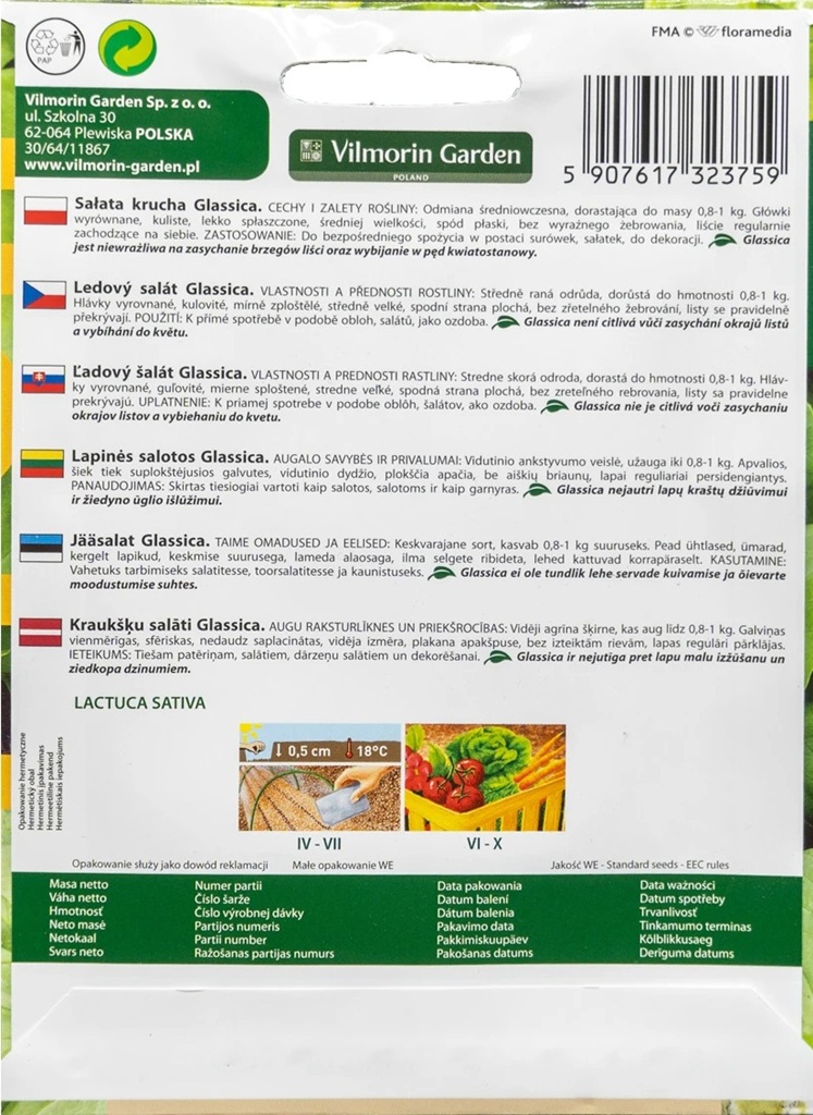 Ledový salát Glassica F1 - polní, letní, odolný k vykvétání (pěstování) Ledový salát Glassica F1 - polní, letní, odolný k vykvétání (pěstování)