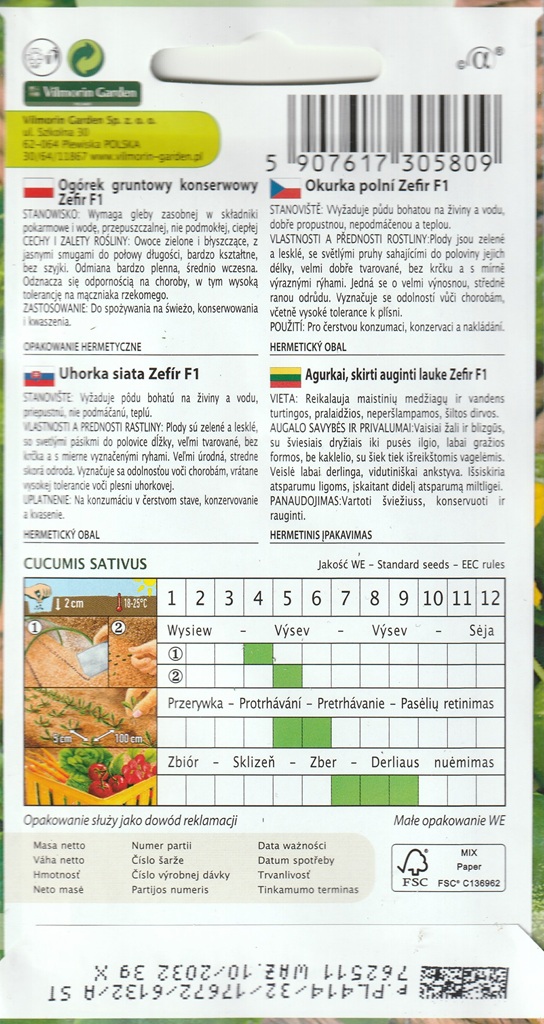 Okurka polní Zefir F1 - nakládačka, hruboostná, odolná plísni (pěstování)