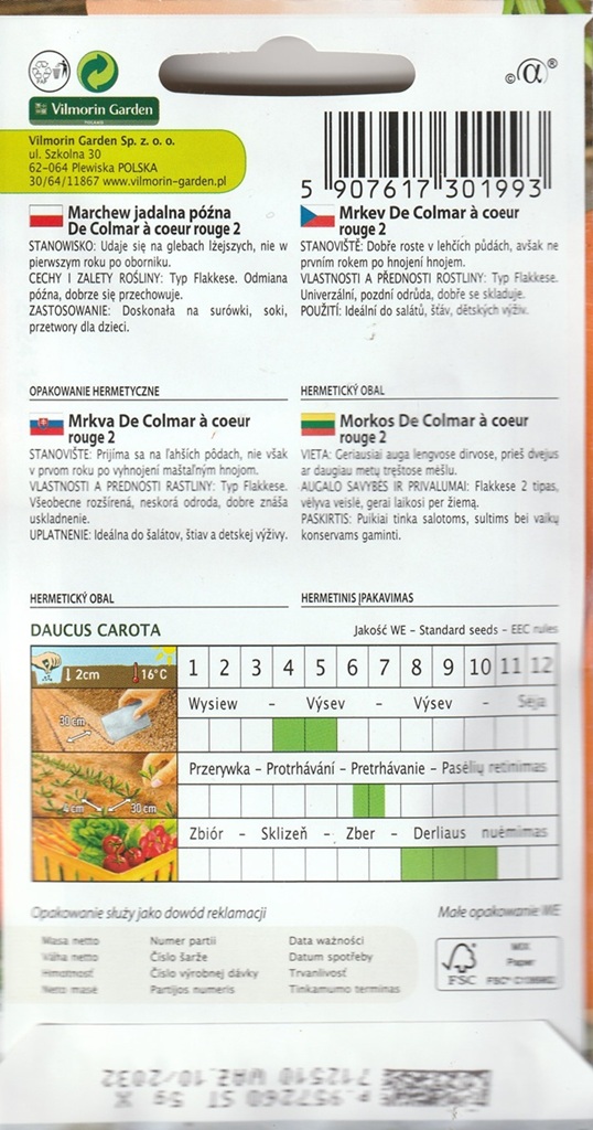 Mrkev De Colmar à coeur rouge 2 - pozdní, dlouhá, typ Flakkese (pěstování)