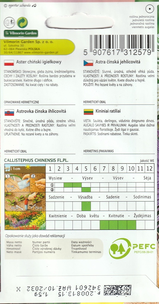Astra čínská jehlicovitá - směs, o 50 % větší balení (pěstování)