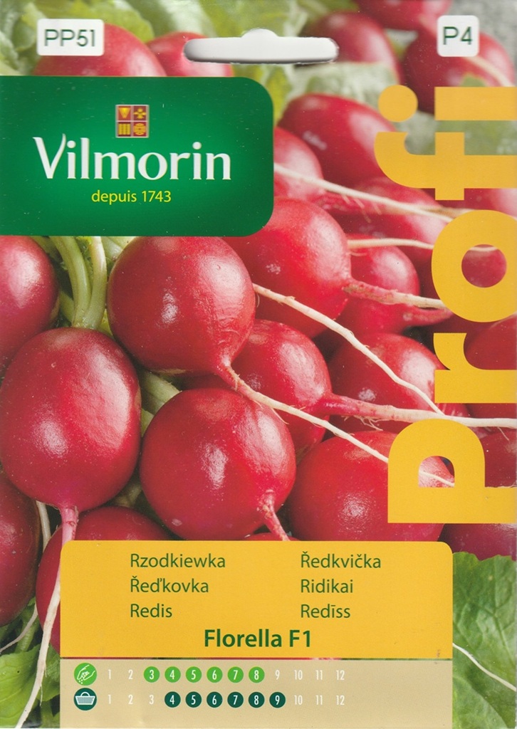 Ředkvička Florella F1 - červená, kulatá, pro rychlení, odolná praskání (Vilmorin)
